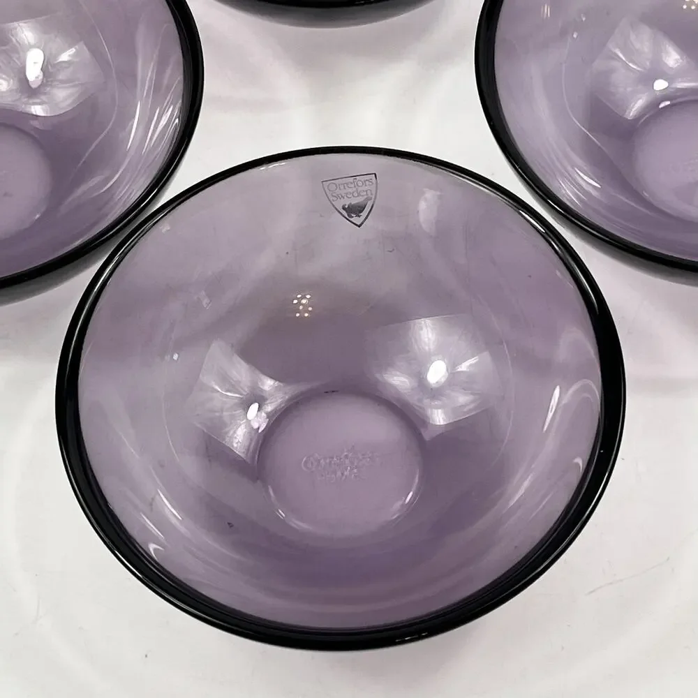 Orrefors Sweden Bowls Set of 4 Purple Amethyst Glass Dessert Serving Home Line